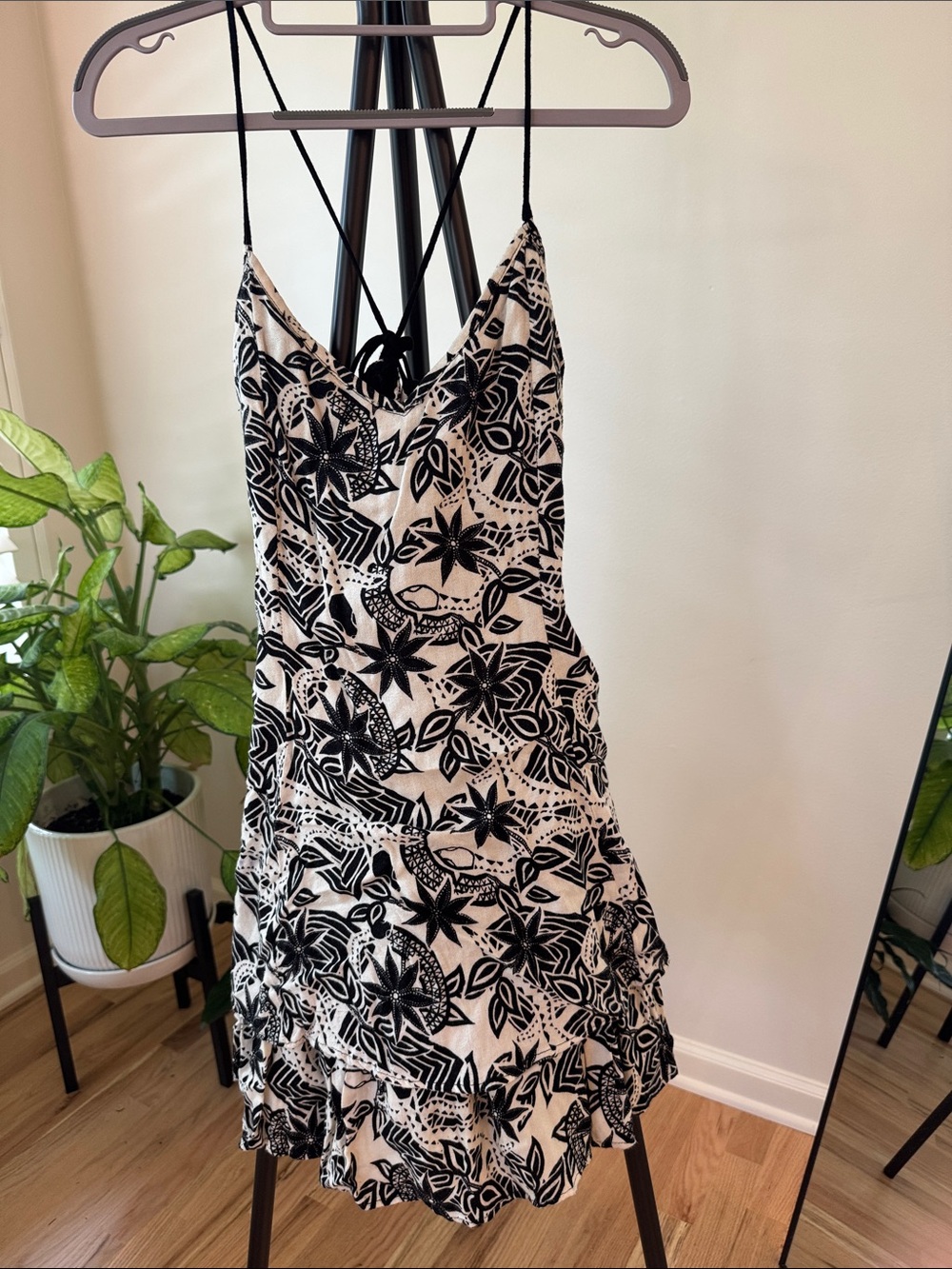 Cleobella Black & White Floral Tiered Slip Mini